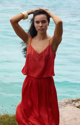 Z Supply Fiore Crinkle Satin Tank Cabana Red