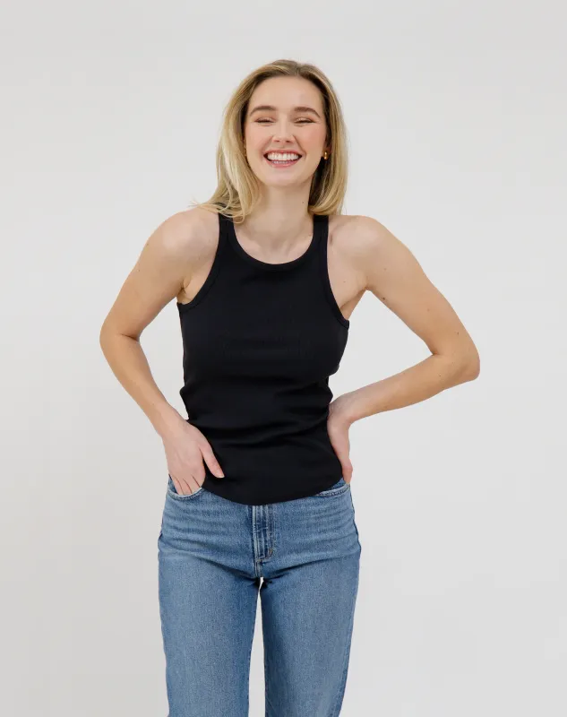 Brunette the Label Tank with Curved Hem Black