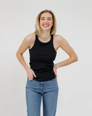 Brunette the Label Tank with Curved Hem Black