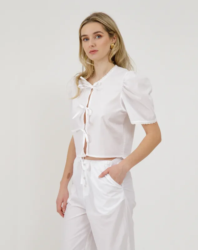 Brunette the Label Poplin Tie Front Top