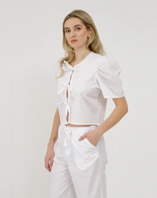Brunette the Label Poplin Tie Front Top