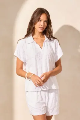 Tribal Terry Cloth Polo Top