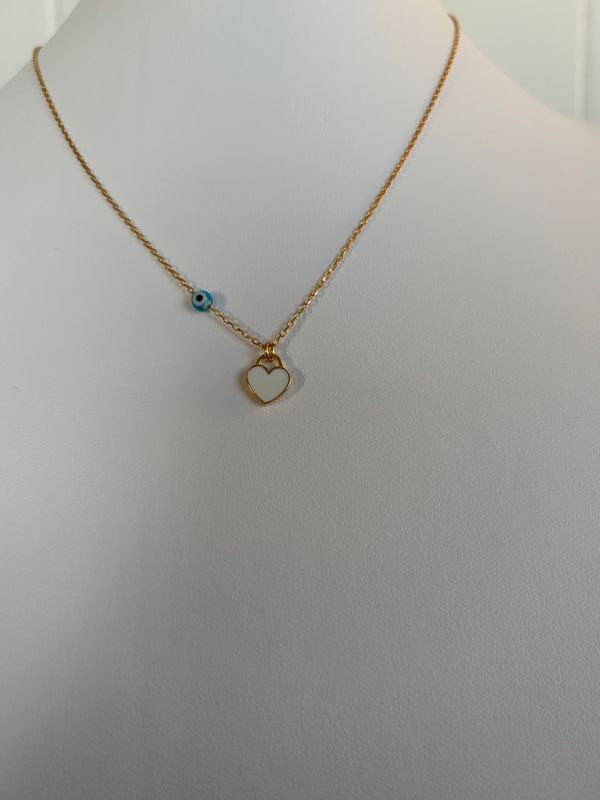 House of Moda White Mini Heart Enamel Necklace