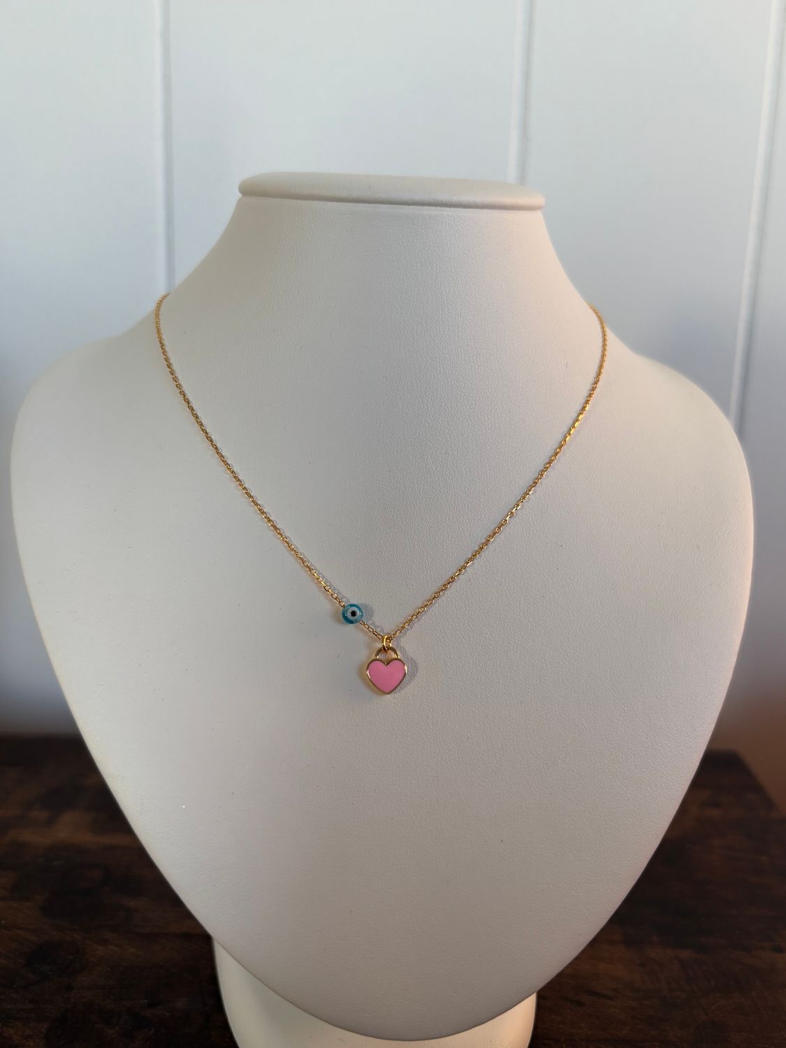 House of Moda Pink Mini Heart Enamel Necklace