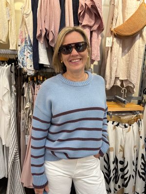 Z Supply Boyfriend Stripe Sweater Light Denim