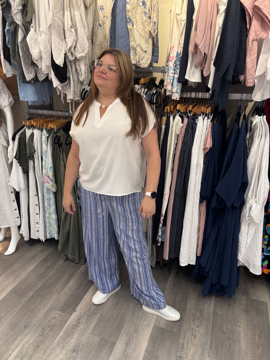 Tribal Calypso Blue Pull On Stripe Flowy Pant