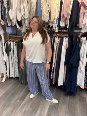 Tribal Calypso Blue Pull On Stripe Flowy Pant