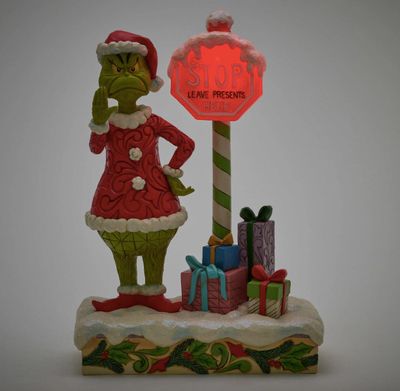 Jim Shore Grinch by Stop Sign Lighted
