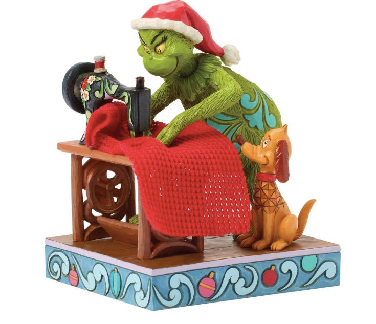 Jim Shore Grinch Sewing Santa Suit with Max