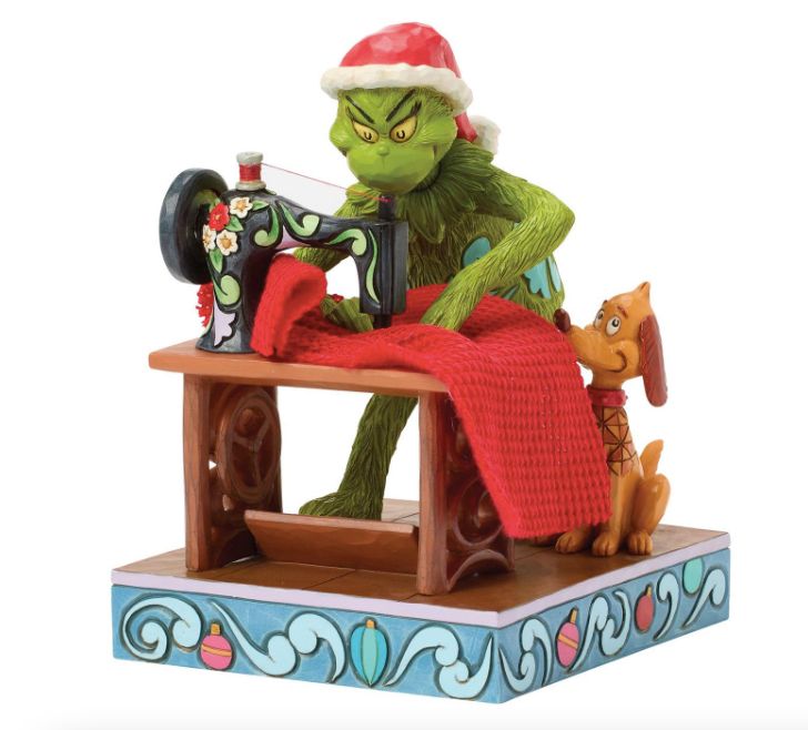 Jim Shore Grinch Sewing Santa Suit with Max