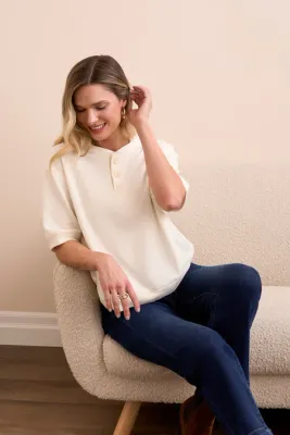 Tribal Elbow Sleeve Crew Neck with Buttons
