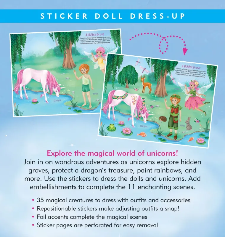 Peter Pauper Sticker Doll Dress Up Book Unicorns