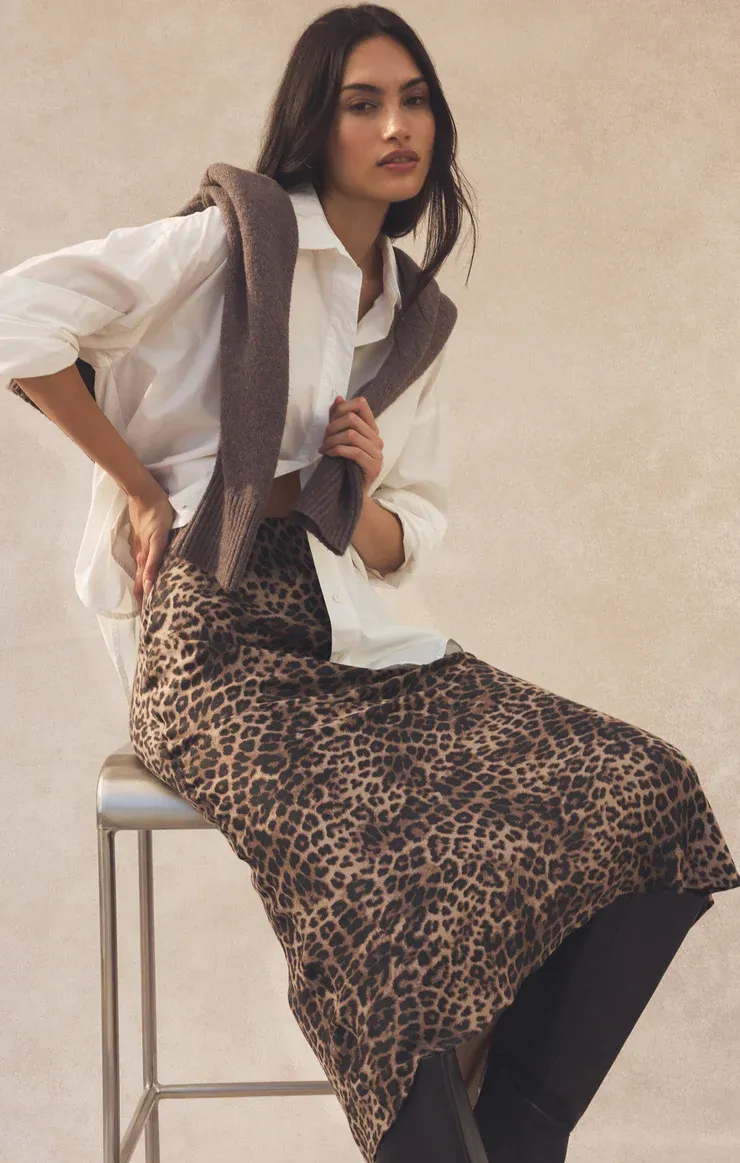 Z Supply Izabel Leopard Skirt Desert Tan