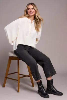 Tribal Blouse with Folded Hem Eggshell