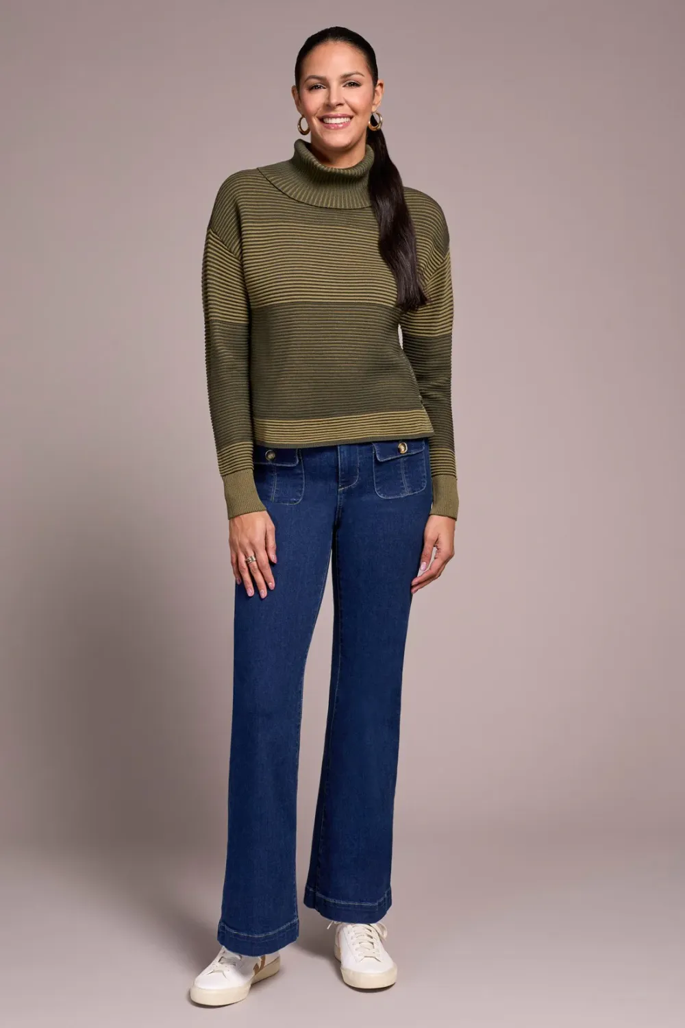 Tribal Turtleneck High Low Sweater with Side Slits