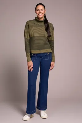 Tribal Turtleneck High Low Sweater with Side Slits