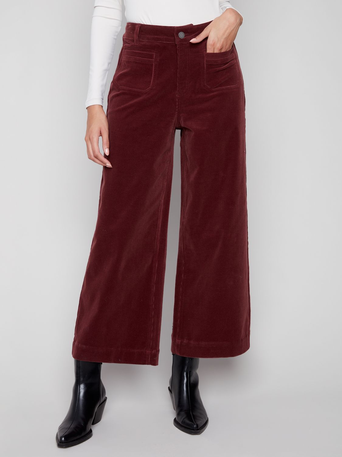 Charlie B Crop Patch Pocket Flard Cord Pants Cabernet