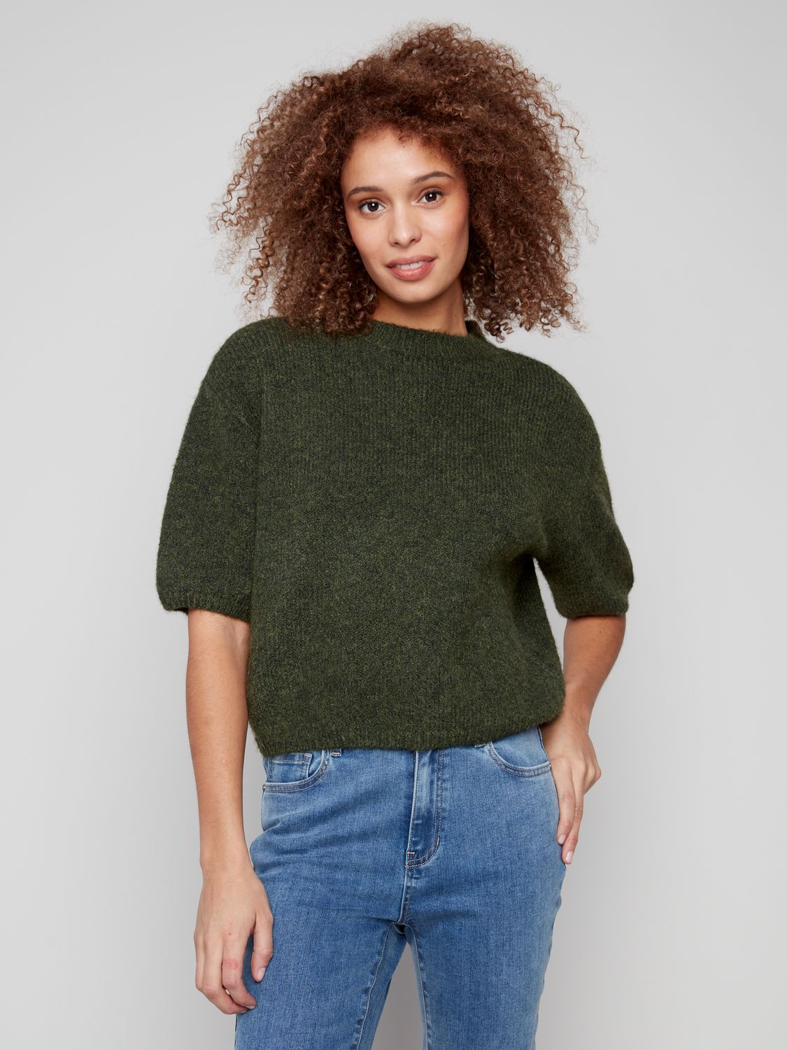 Charlie B Elbow Balloon Sleeve Sweater Spruce