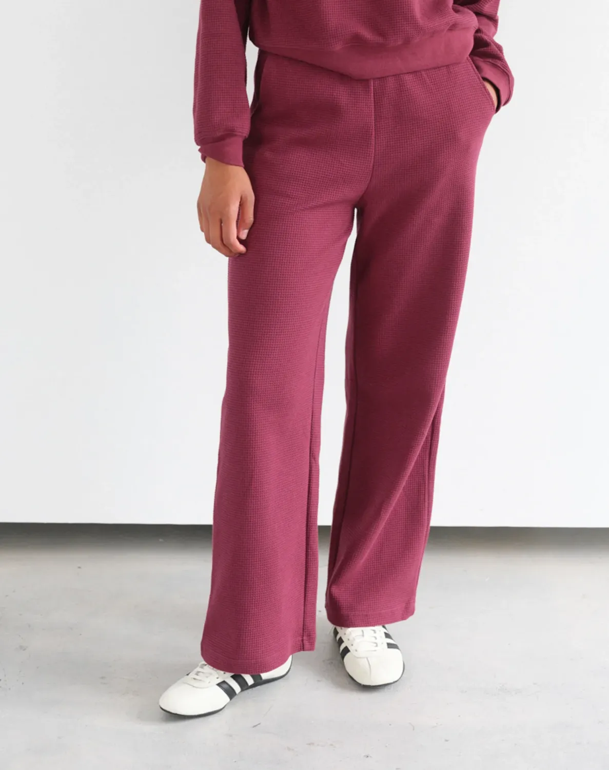 Brunette the Label Waffle Wide Leg Pant Burgundy
