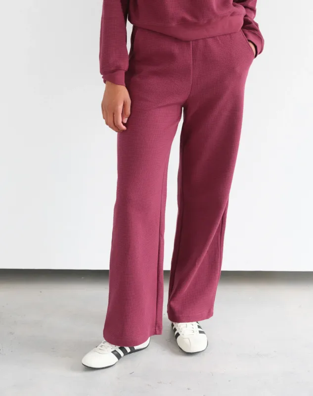 Brunette the Label Waffle Wide Leg Pant Burgundy