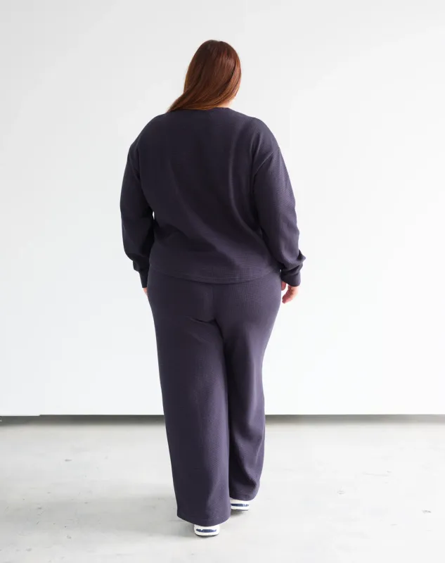 Brunette the Label Waffle Wide Leg Pant Navy
