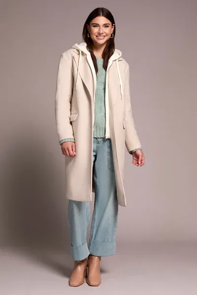 Tribal Car Coat with Fooler Hoodie Oatmeal