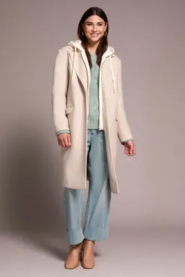 Tribal Car Coat with Fooler Hoodie Oatmeal