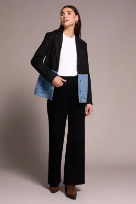 Tribal Mixed Media Pin Stripe &amp; Denim Blazer