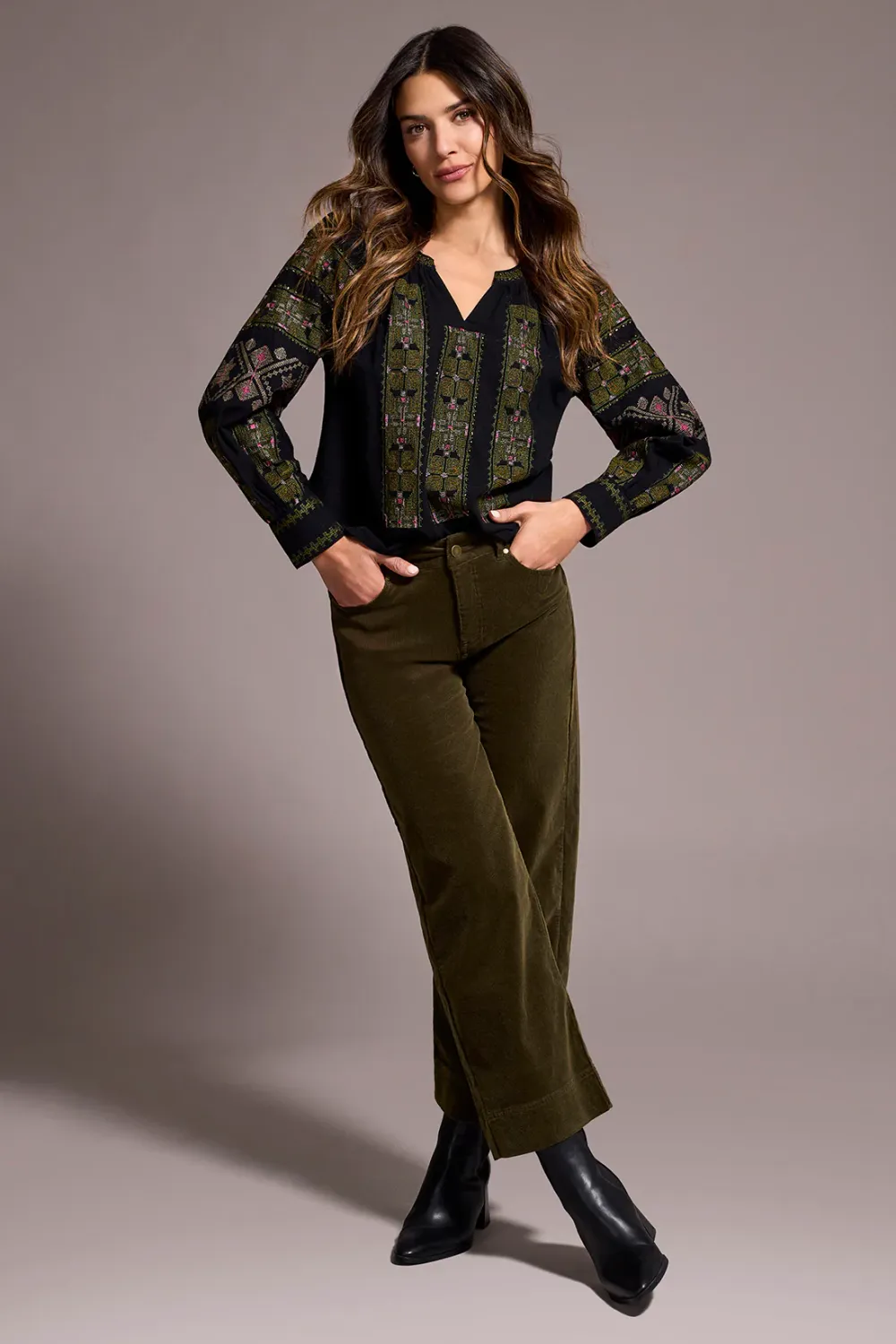 Tribal High Rise 5 Pocket Cord Ankle Pant Ivy