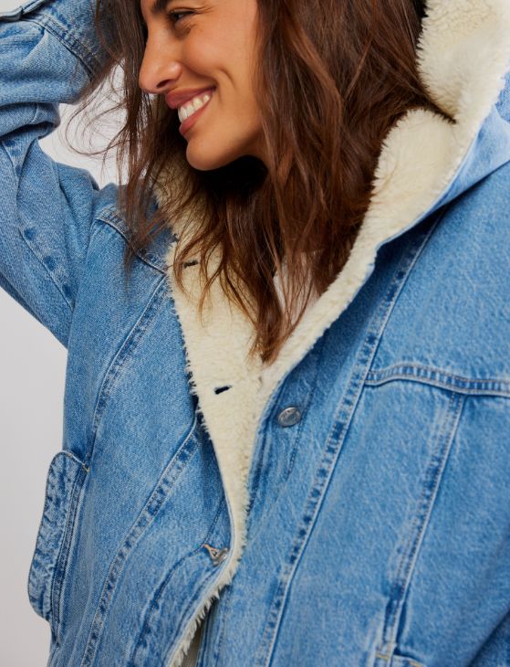 Free People Asher Cozy Denim Jacket Snowdrift