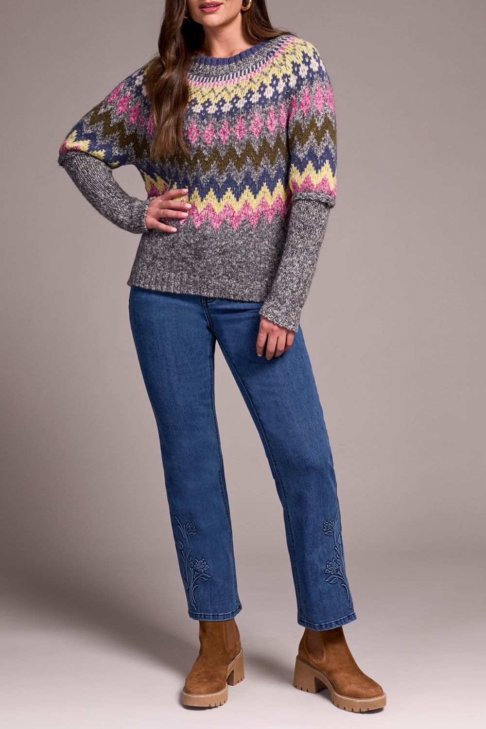 Tribal Intarsia Sweater Pink Flambe