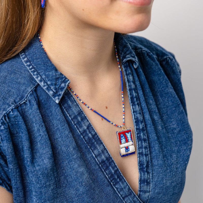 Ink + Alloy Robin Beaded Necklace with Embroidered Sardines