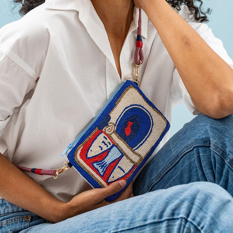 Ink + Alloy Leila Sardine Seed Bead Clutch with Strap