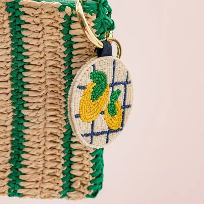 Ink + Alloy Kelsey Lemons Seed Bag Accessory Key Ring Yellow Ivory