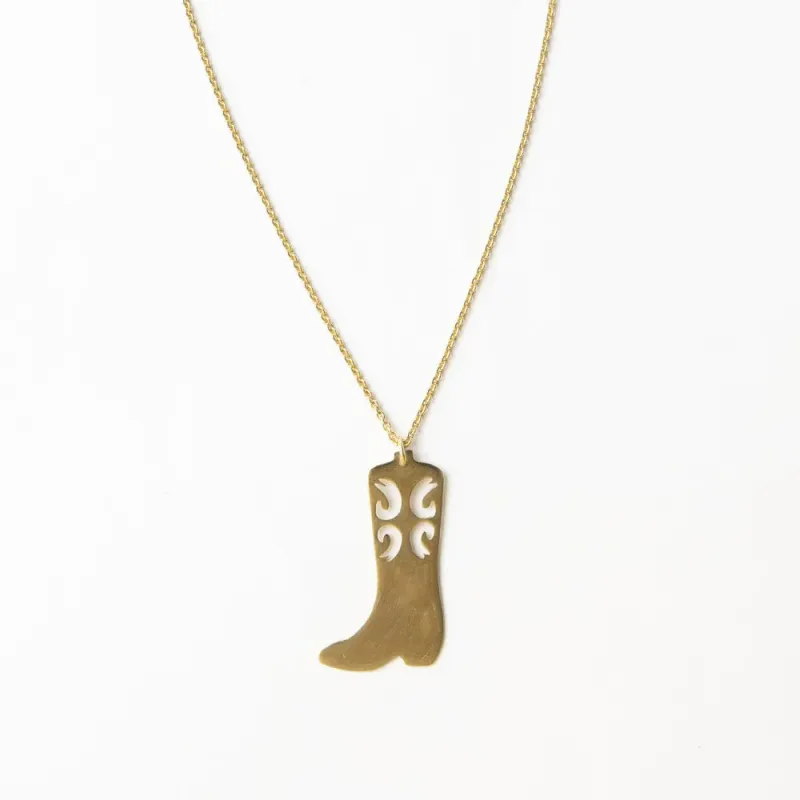Ink + Alloy Lacey Boot Pendant Necklace Brass