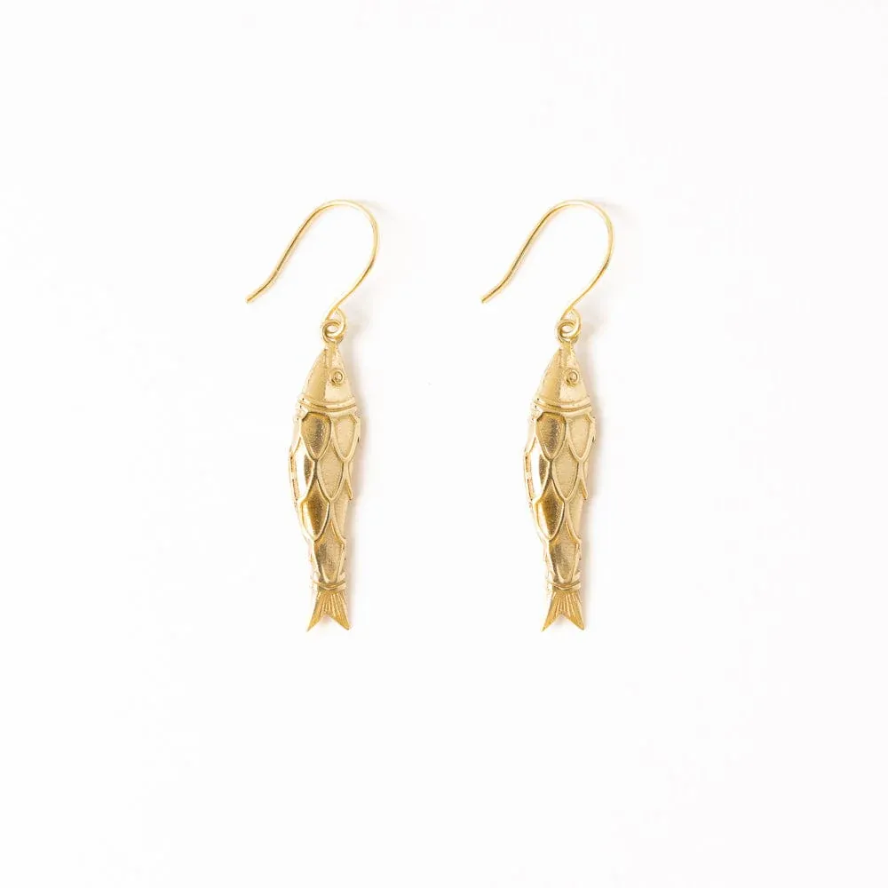 Ink + Alloy Sally Fish Dimensional Dangle Earrings Brass