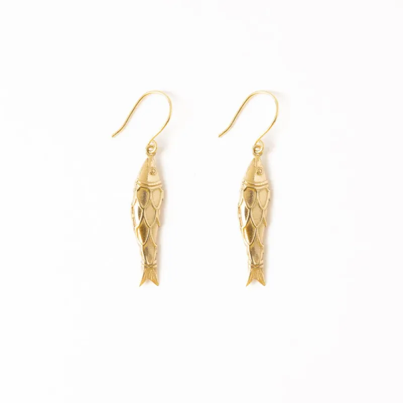 Ink + Alloy Sally Fish Dimensional Dangle Earrings Brass