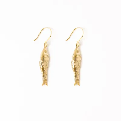Ink + Alloy Sally Fish Dimensional Dangle Earrings Brass