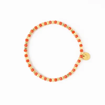 Ink + Alloy Louise Crystal Gold Stretch Bracelet Coral