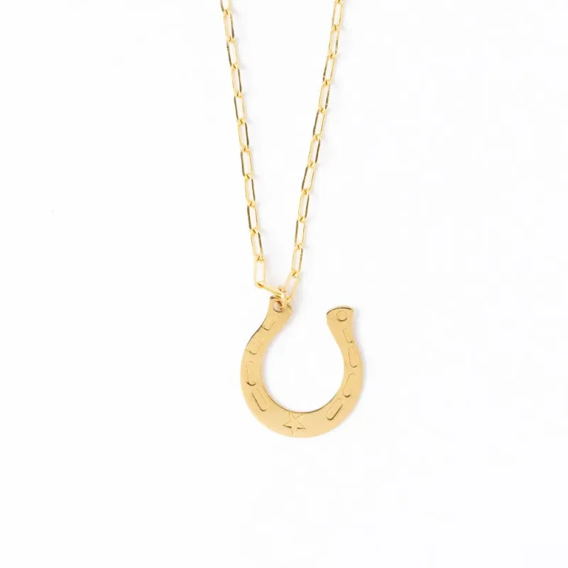 Ink + Alloy Madison Large Horseshoe Pendant Necklace Brass
