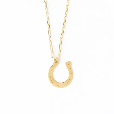 Ink + Alloy Madison Large Horseshoe Pendant Necklace Brass