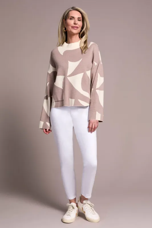 Tribal Mock Neck Sweater Pocket Heather Sandstone