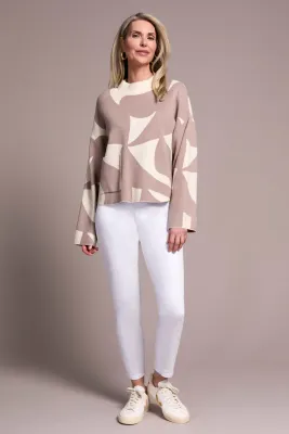 Tribal Mock Neck Sweater Pocket Heather Sandstone