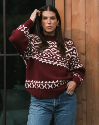 Brunette the Label Fairisle Sweater Burgundy Cream