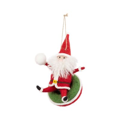 Silver Tree Felt Santa with Snowball on Inner Tube Ornament Silver Tree Felt Santa with Snowball on Inner Tube Ornament