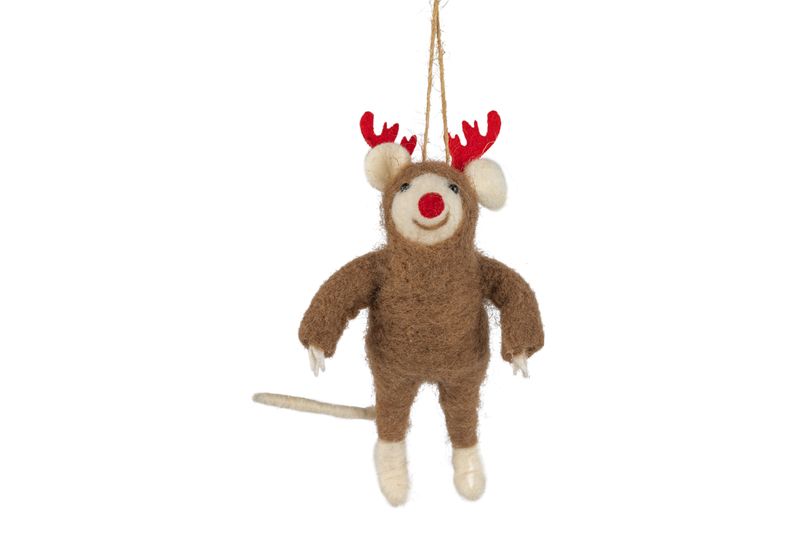 Silver Tree Felt Reindeer Mouse Ornament