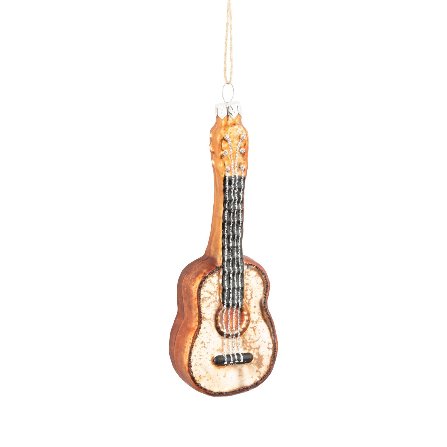 Silver Tree Glass Acoustic Guitar Ornament