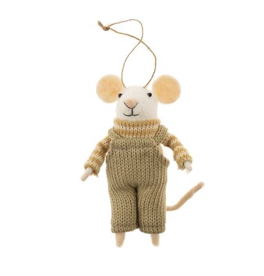 Indaba Overalls Olive Mouse Holiday Ornament