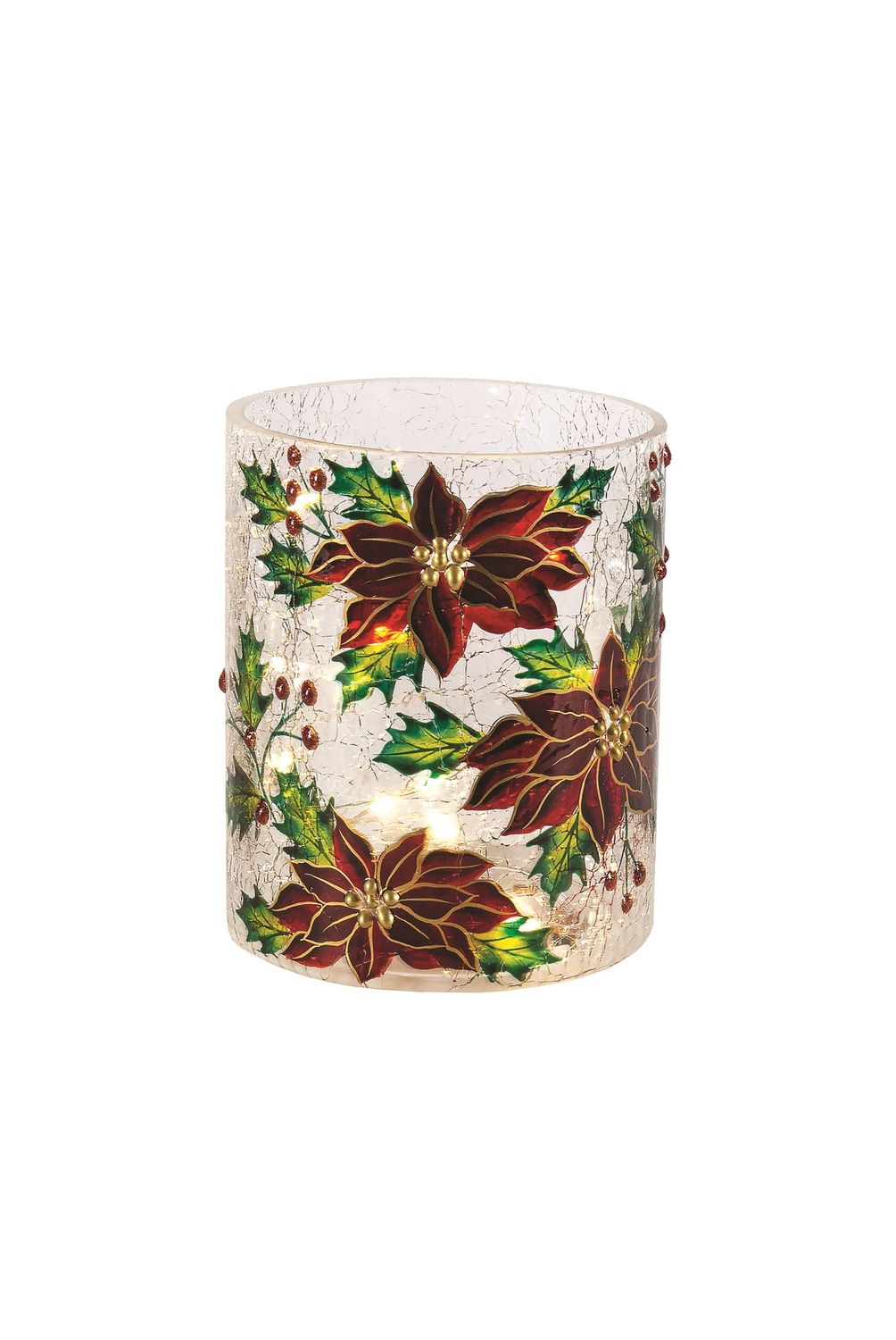 Nutcracker Designs Poinsettia Hurricane LED 4x5" Nutcracker Designs Poinsettia Hurricane LED 4x5"