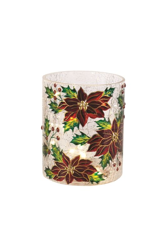 Nutcracker Designs Poinsettia Hurricane LED 4x5" Nutcracker Designs Poinsettia Hurricane LED 4x5"